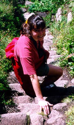 Lisa on steps of Huayna Picchu