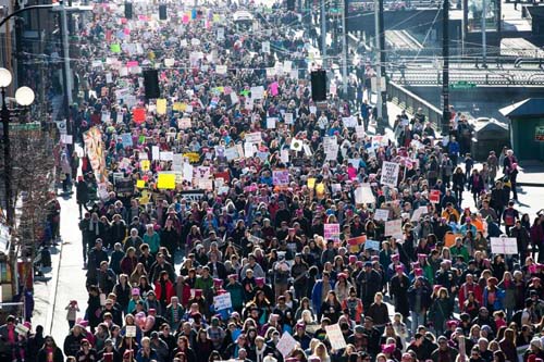 Women's March in Seattle Crowd 02