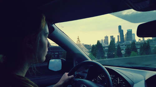 Maddy driving on I-5