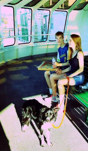 Brock, Maddy, Smudge on ferry