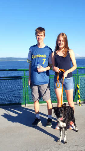 Brock, Maddy, Smudge on ferry